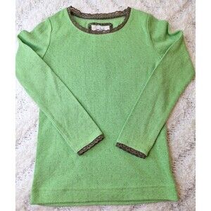 MINI BODEN Pistachio Green Henley Top Girls Sz 5-6 yrs Lace Trim L/S Cotton